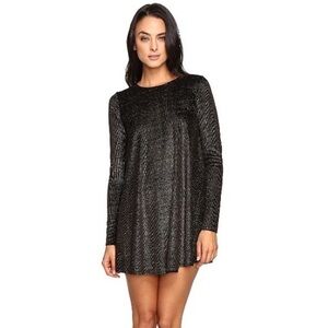 Show Me Your MuMu black swing dress w Gold Stripes L